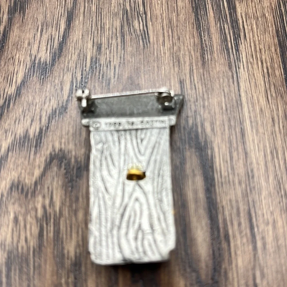 Pewter Birdhouse with Gold Bird  1999 Hallmark, M. Bastin  Bird Collectors Pin